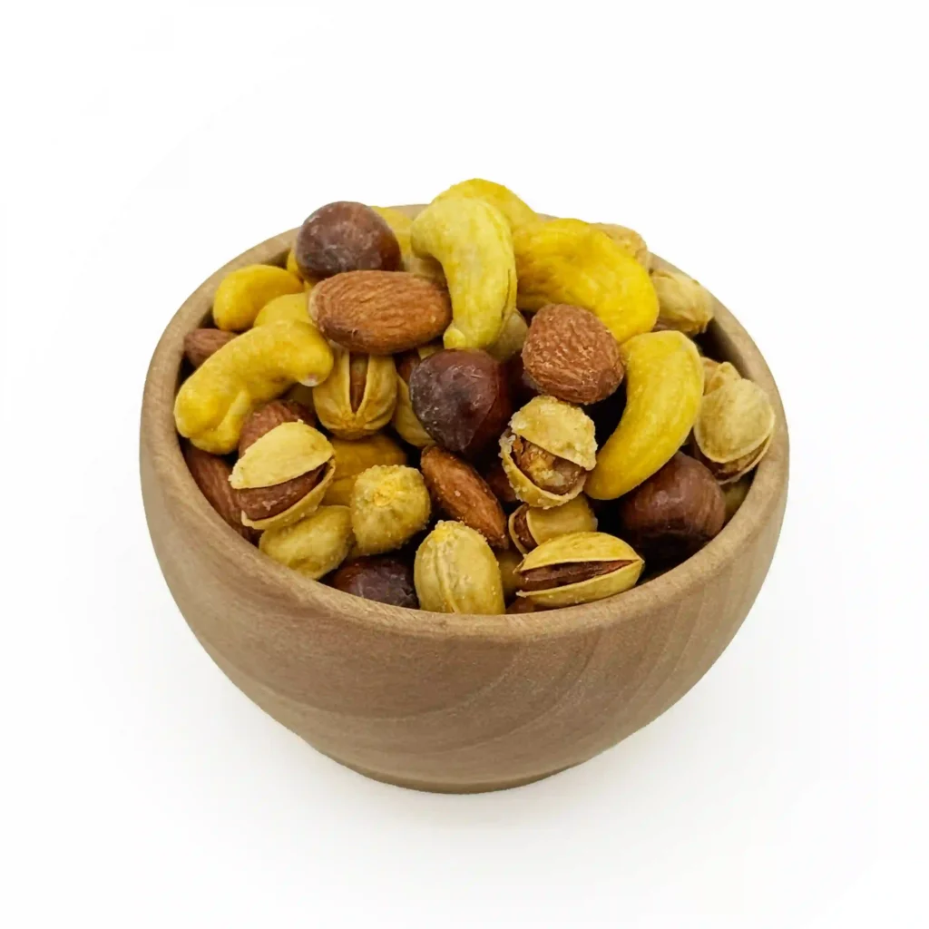 آجیل چهارمغز زعفرانی ممتاز فام لند کاسه چوبی1