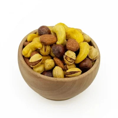 آجیل چهارمغز زعفرانی ممتاز فام لند کاسه چوبی1