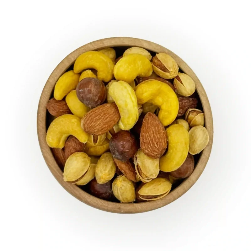 آجیل چهارمغز زعفرانی ممتاز فام لند کاسه چوبی2