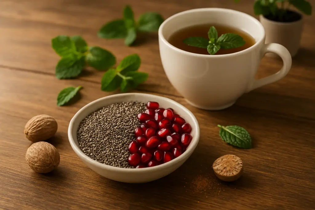 دانه چیا در چای، دانه چیا با انار