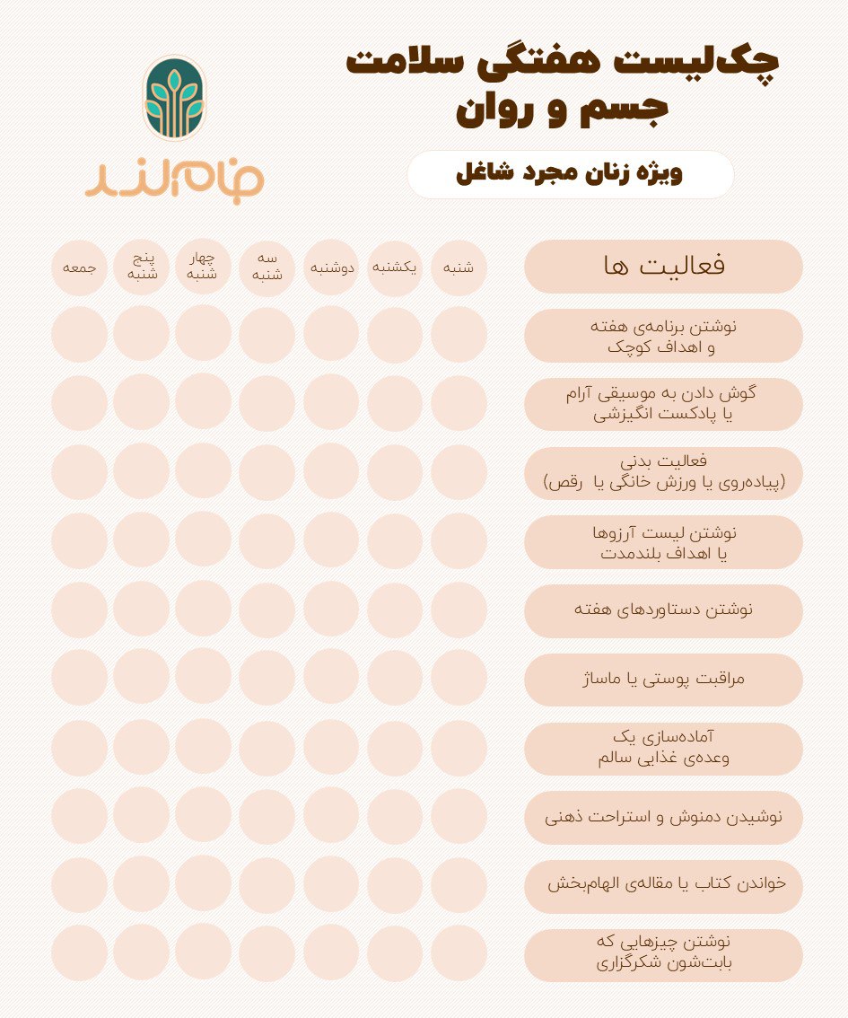 چک لیست هفتگی خودمراقبتی 