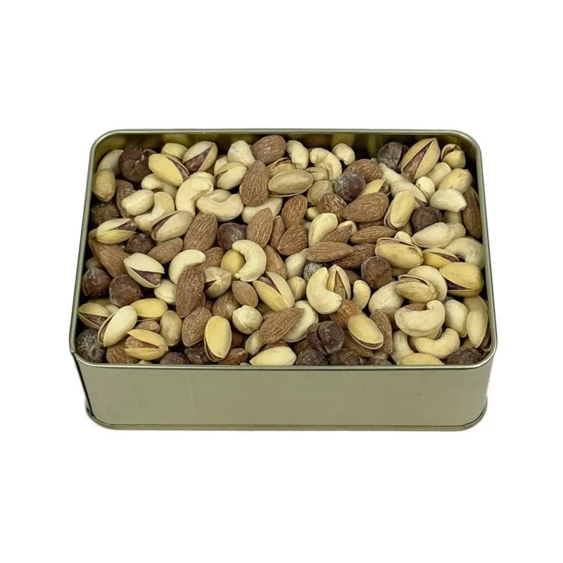 آجیل چهارمغز برشته پودری جعبه فلزی6 فام لند