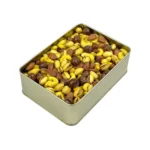 جعبه کادویی فلزی آجیل چهارمغز برشته زعفرانی