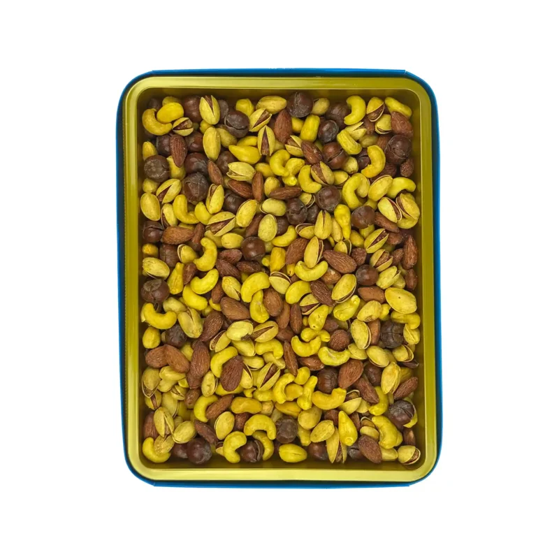 جعبه کادویی نقشینه آجیل چهار مغز برشته زعفرانی - Image 3