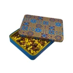 جعبه کادویی نقشینه آجیل چهار مغز برشته زعفرانی