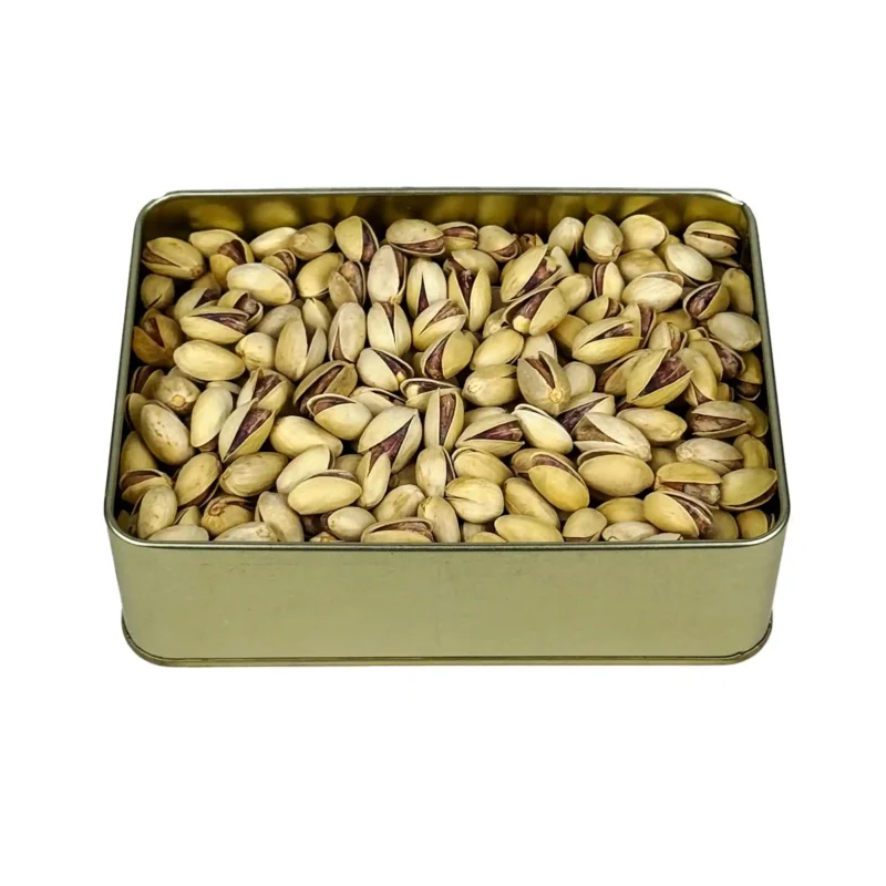 پسته احمدآقایی برشته صدفی جعبه کادویی فلزی 500گرمی فام لند 1