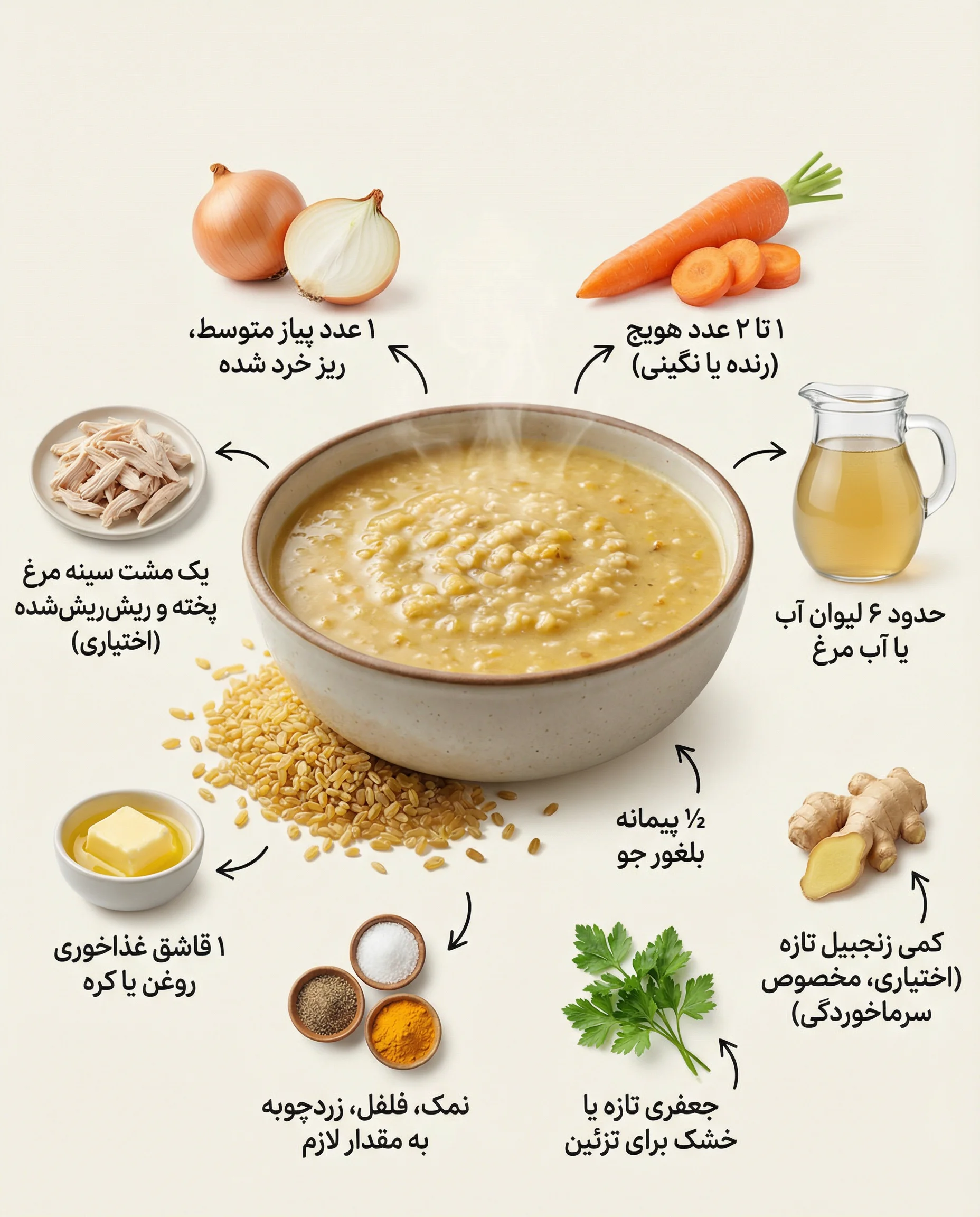 مواد لازم سوپ بلغور